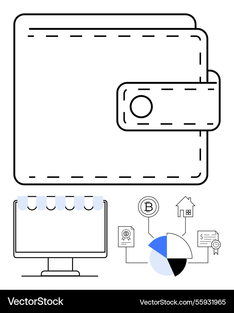 Digital wallet with connected assets including Vector Image