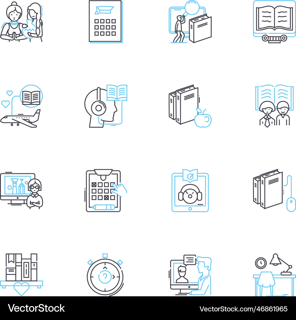 Investigation notion linear icons set suspicious Investigation notion linear icons set suspicious Vector Image
