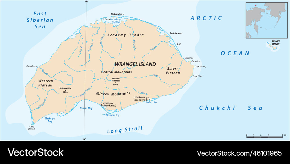 Map of russian wrangel island in arctic ocean Map of russian wrangel island in arctic ocean vector image