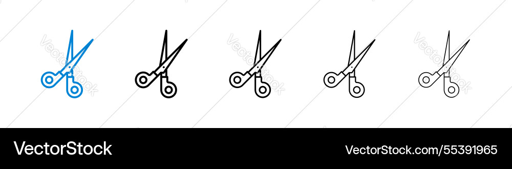 Scissors icons in five different stroke sizes Vector Image