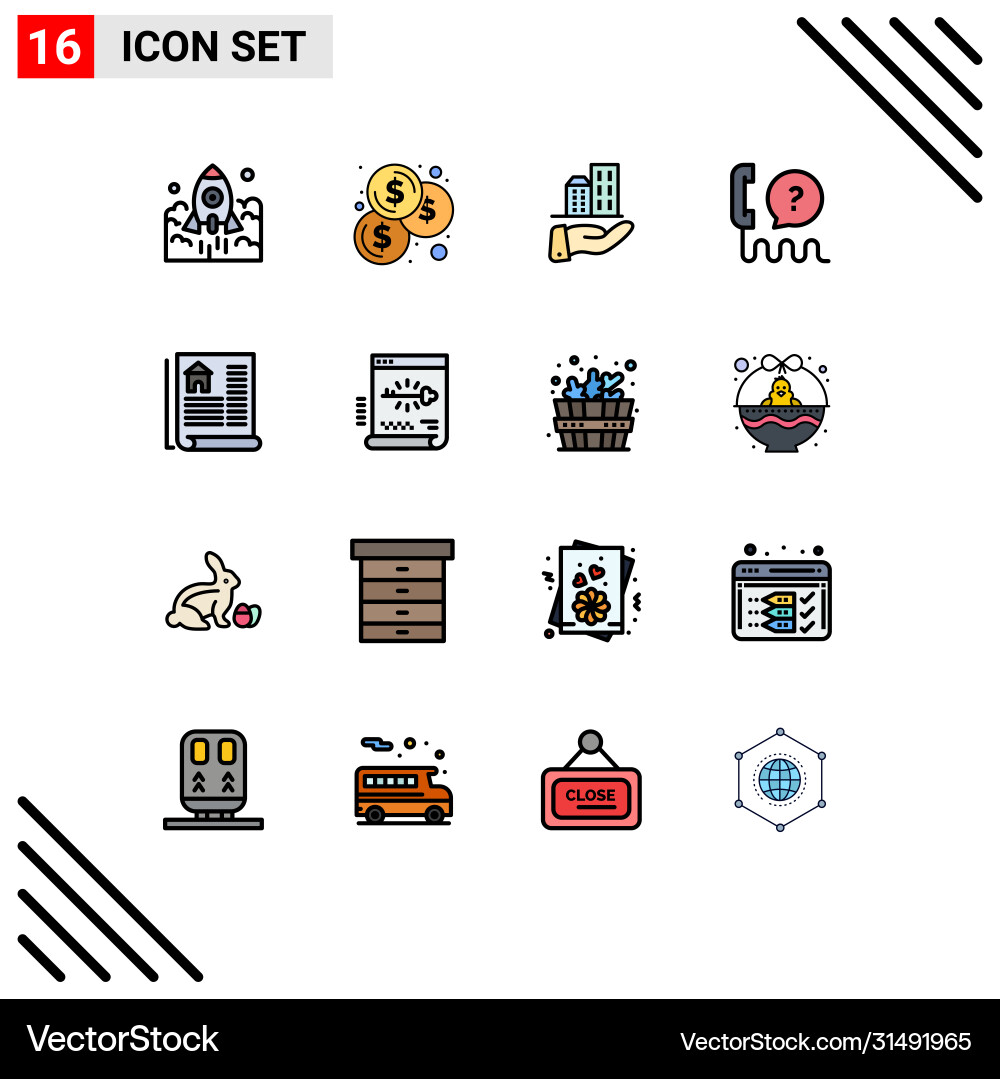 Set 16 flat color filled lines on grid Vector Image