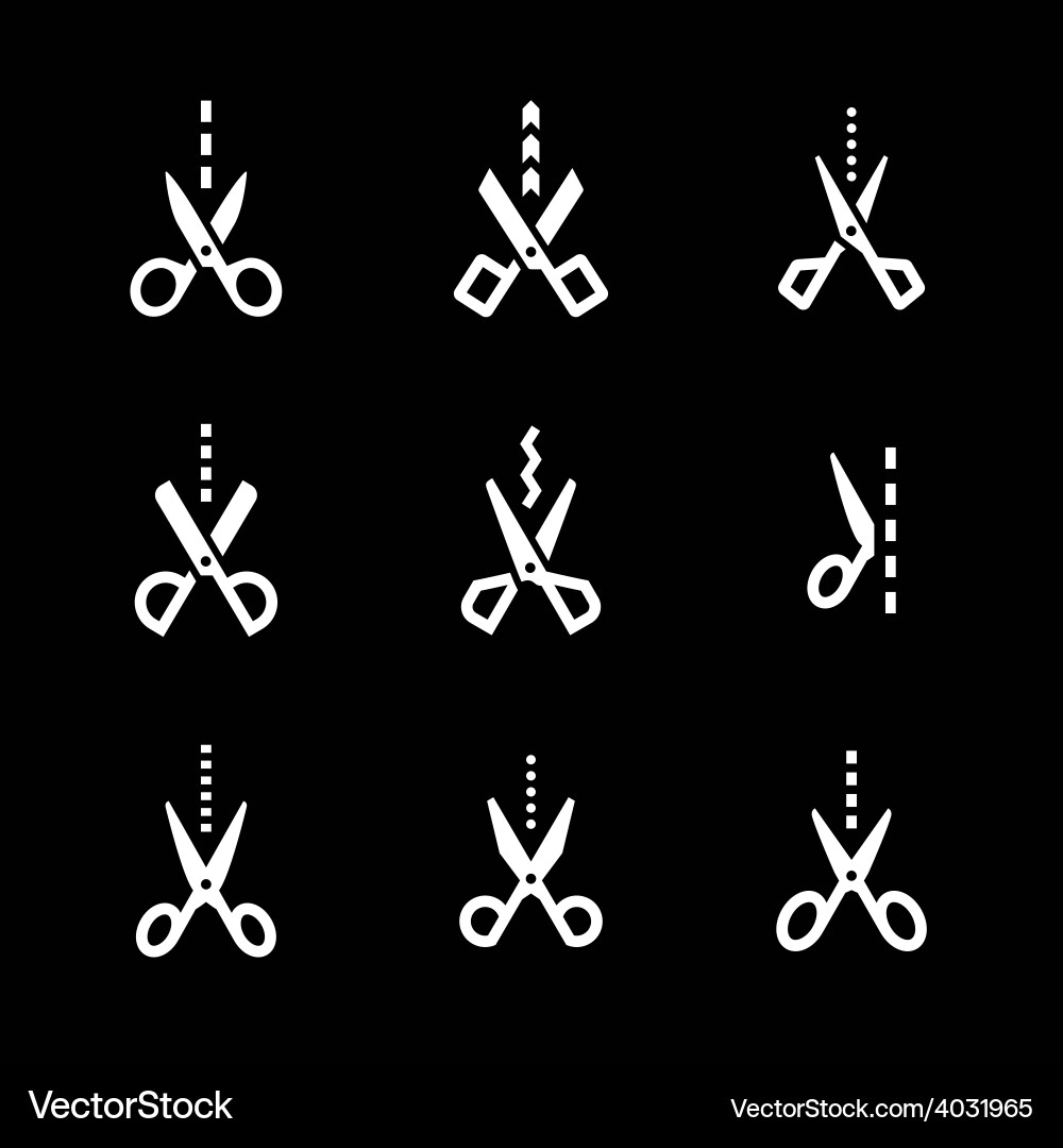 Set icons of scissors with cut line vector image