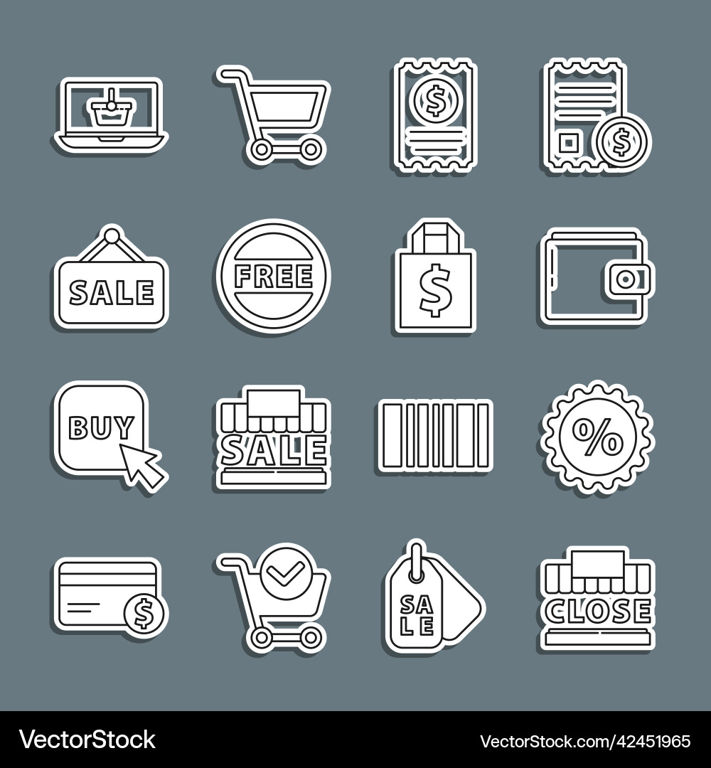 Set line shopping building and text closed Set line shopping building and text closed Vector Image
