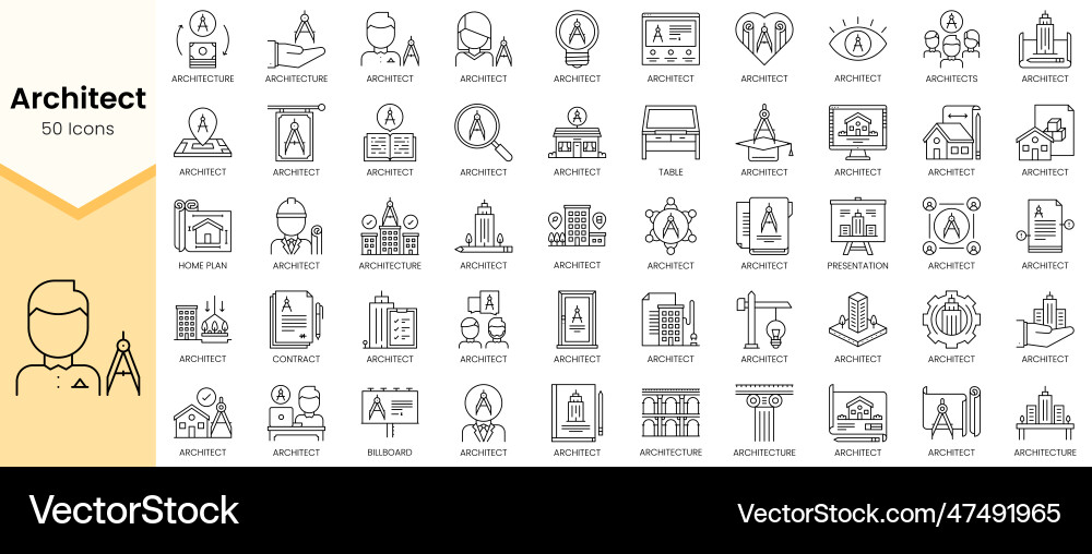 Simple outline set of architect icons linear Simple outline set of architect icons linear vector image