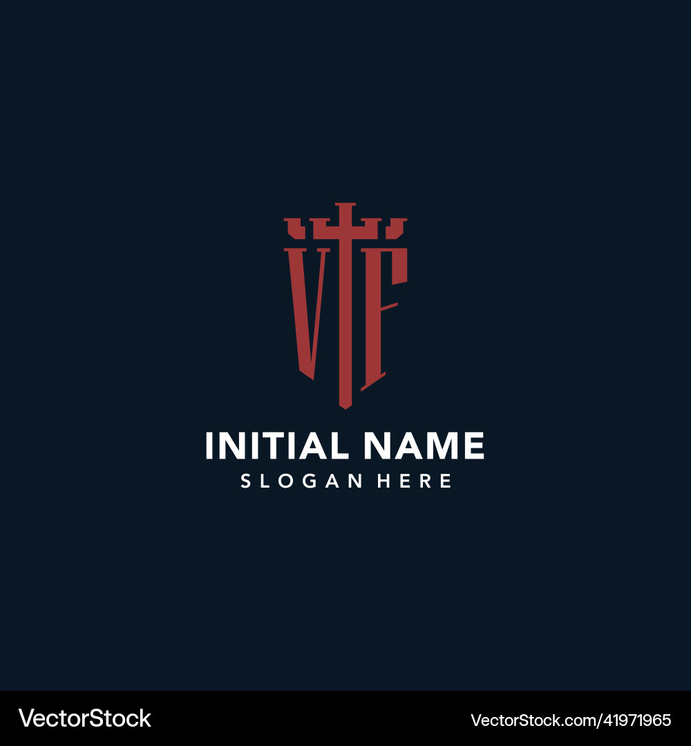 Vf initial monogram logos with sword and shield Vector Image