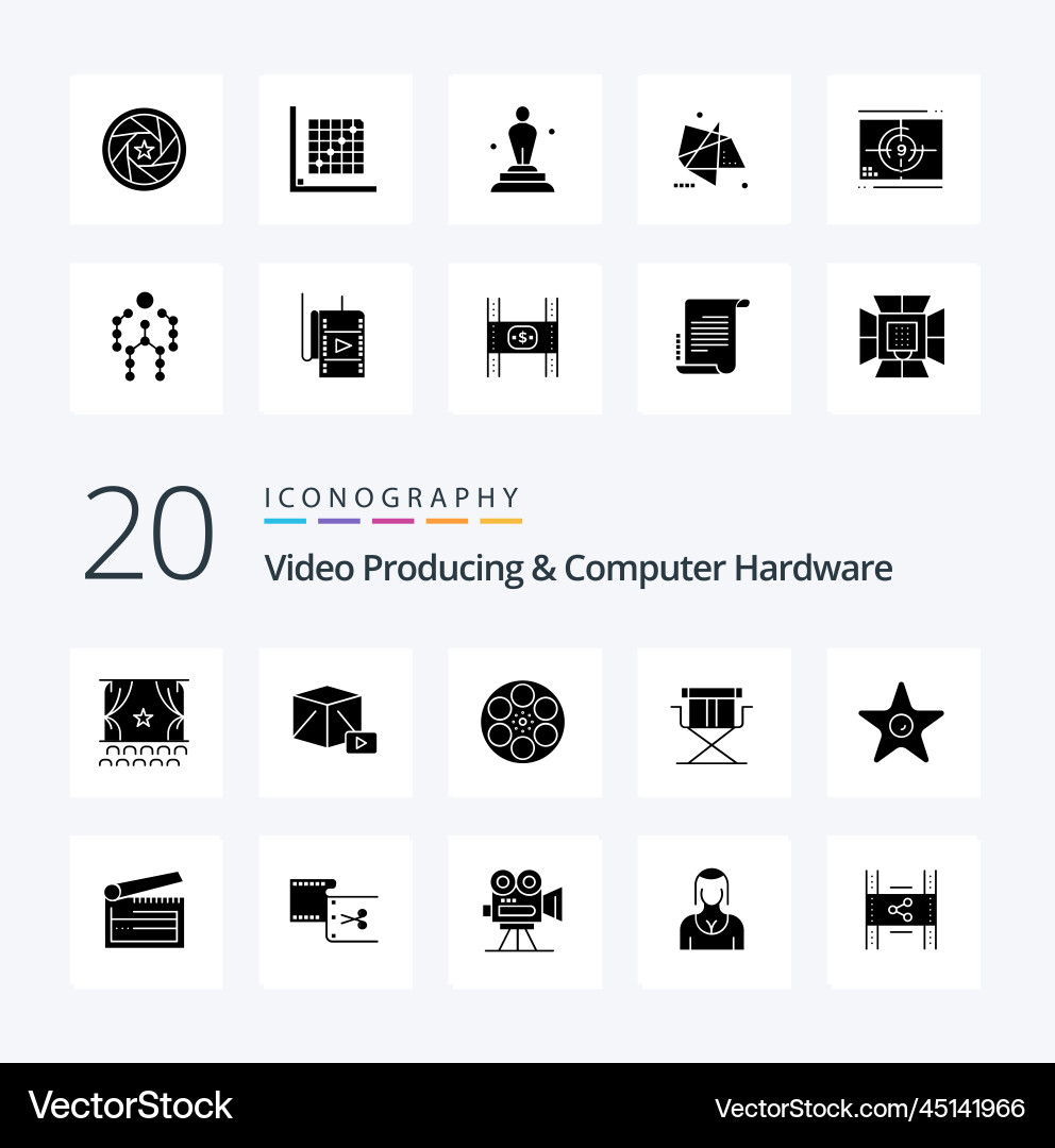20 video producing and computer hardware solid Vector Image