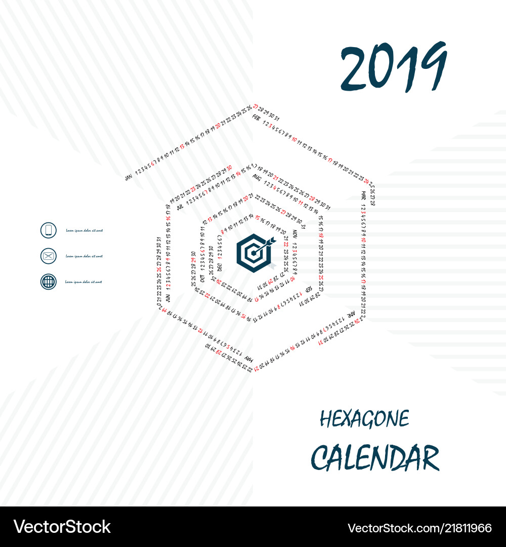 2019 hexagonal calendar templatehexagon shape Vector Image