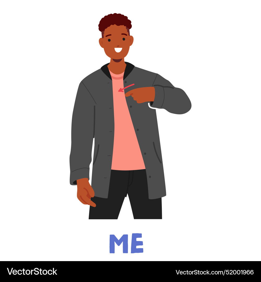Black male character smiling while using sign Black male character smiling while using sign vector image