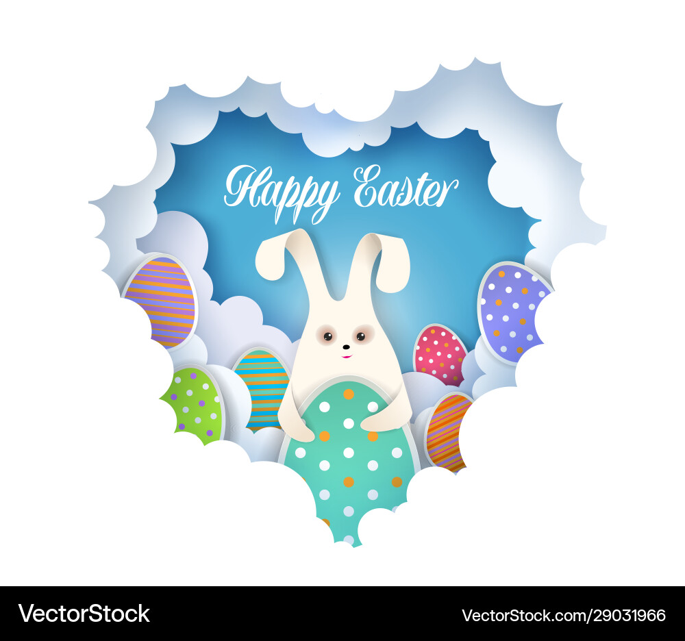 Cute Easter Card with Rabbits & Eggs vector image