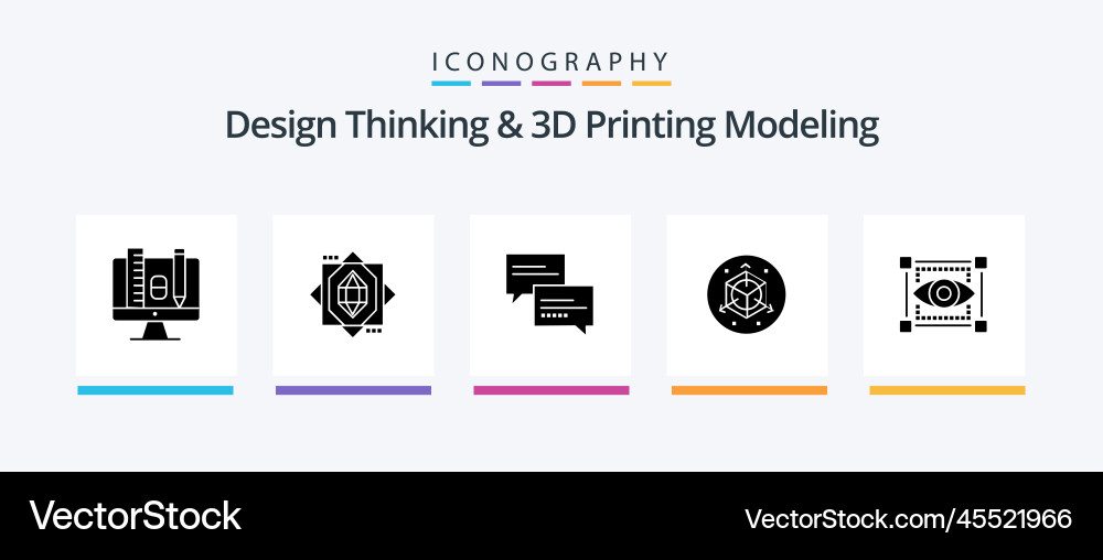 Design thinking and d printing modeling glyph 5 vector image