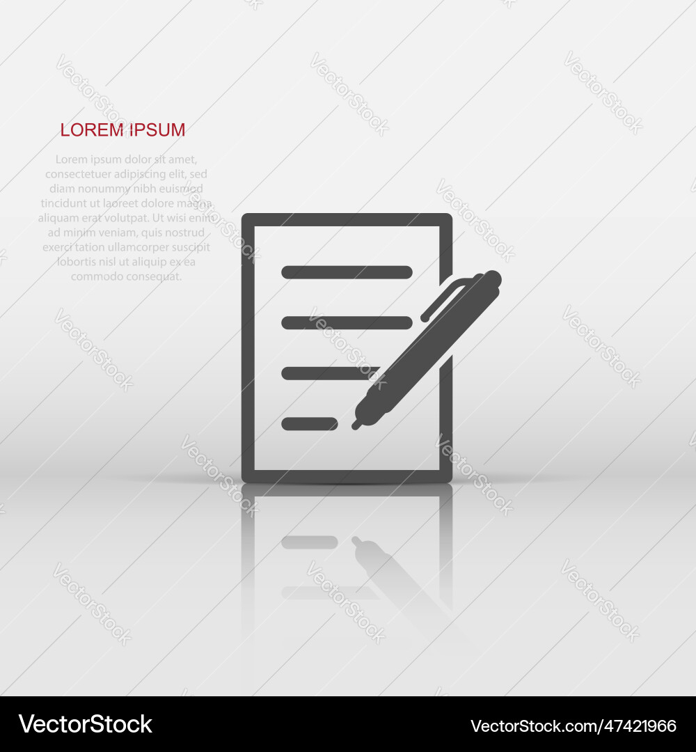 Document with pen icon in flat style notepad Document with pen icon in flat style notepad Vector Image