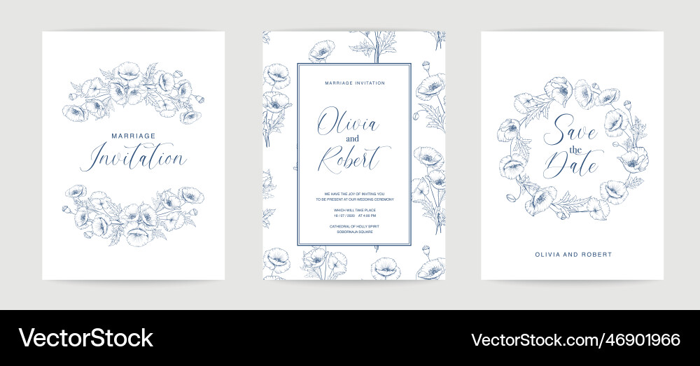 Elegant Floral Wedding Invitation Template Vector Image