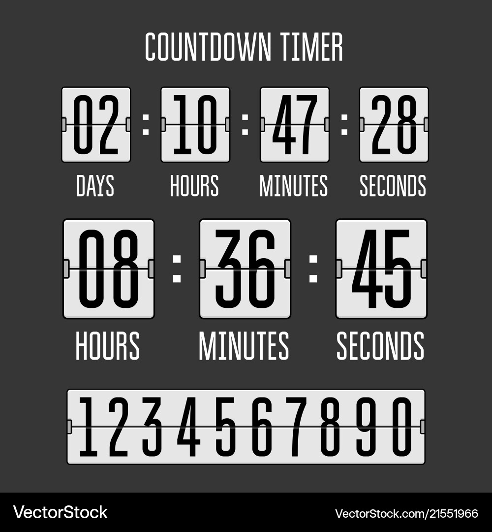 Flip countdown clock counter timer on black Vector Image