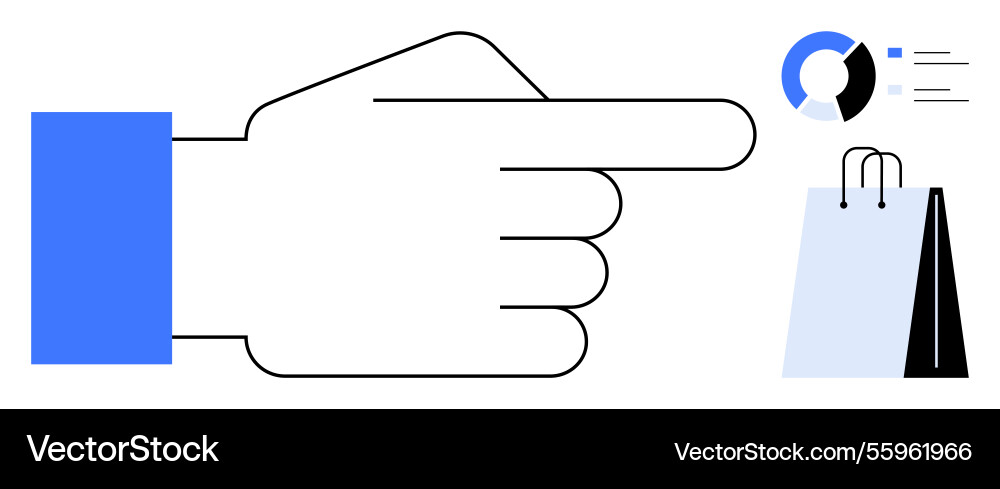 Hand pointing towards analytics chart and shopping Vector Image