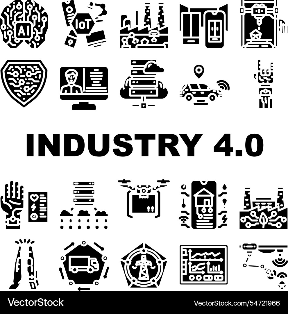 Industry 4 automation robotics icons set Industry 4 automation robotics icons set vector image