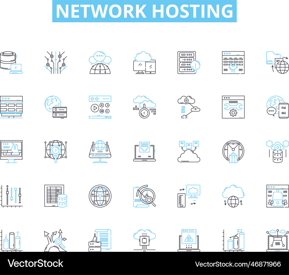 Network hosting linear icons set cloud server Network hosting linear icons set cloud server vector image