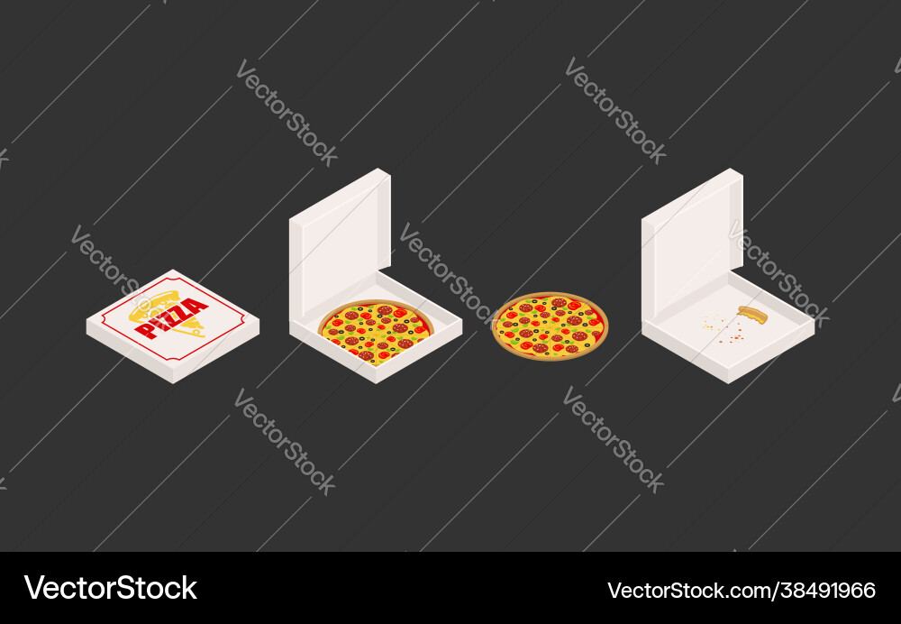 Pizza Boxes - Open & Closed Set Vector Image