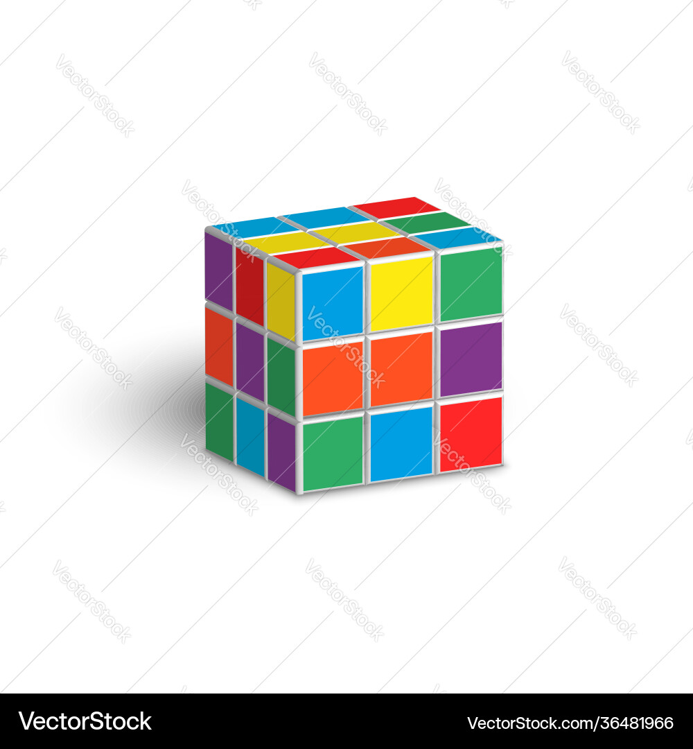 Rubik cube unsolved puzzle 3d isometric shape Rubik cube unsolved puzzle 3d isometric shape vector image