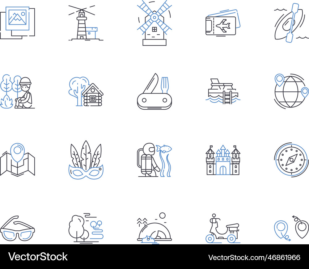Safari company line icons collection adventure Safari company line icons collection adventure vector image
