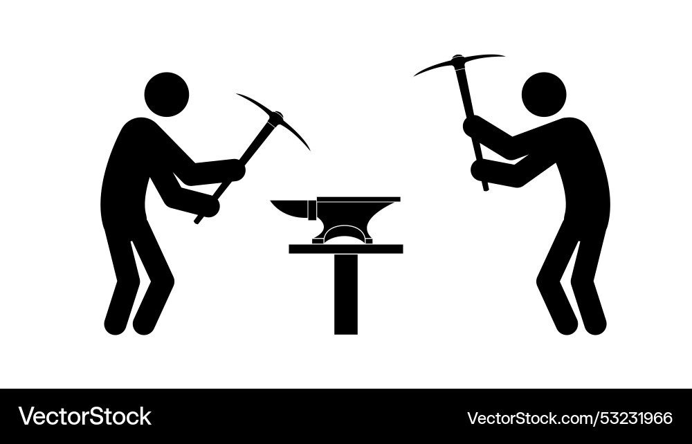 Set of stick figures with pickaxes Set of stick figures with pickaxes Vector Image