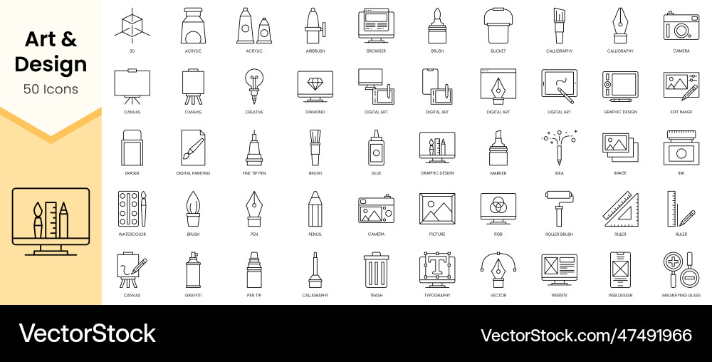 Simple outline set of art and design icons linear Vector Image