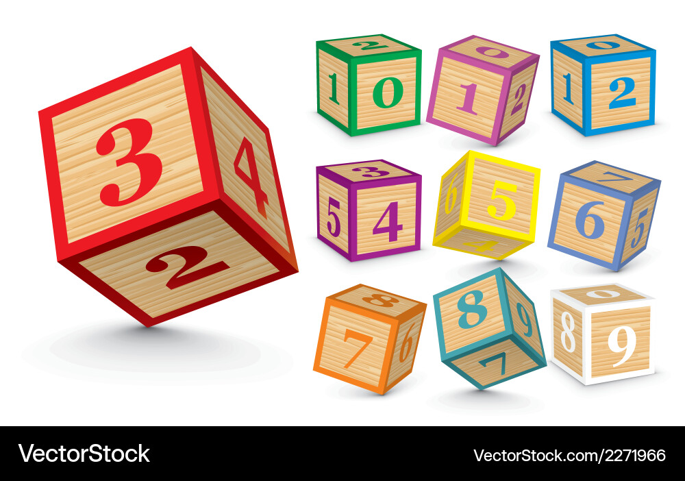 Wooden number blocks Royalty Free Vector Image