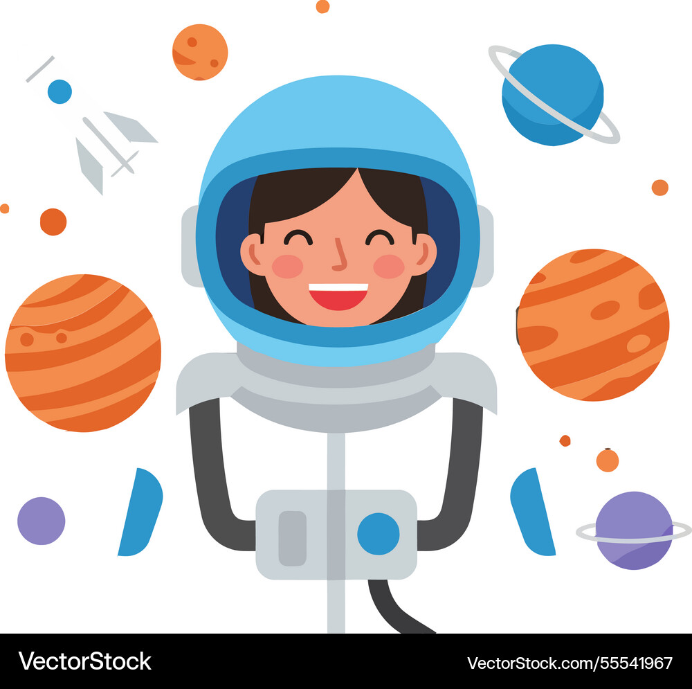 Astronaut character smiling in space flat design Astronaut character smiling in space flat design Vector Image