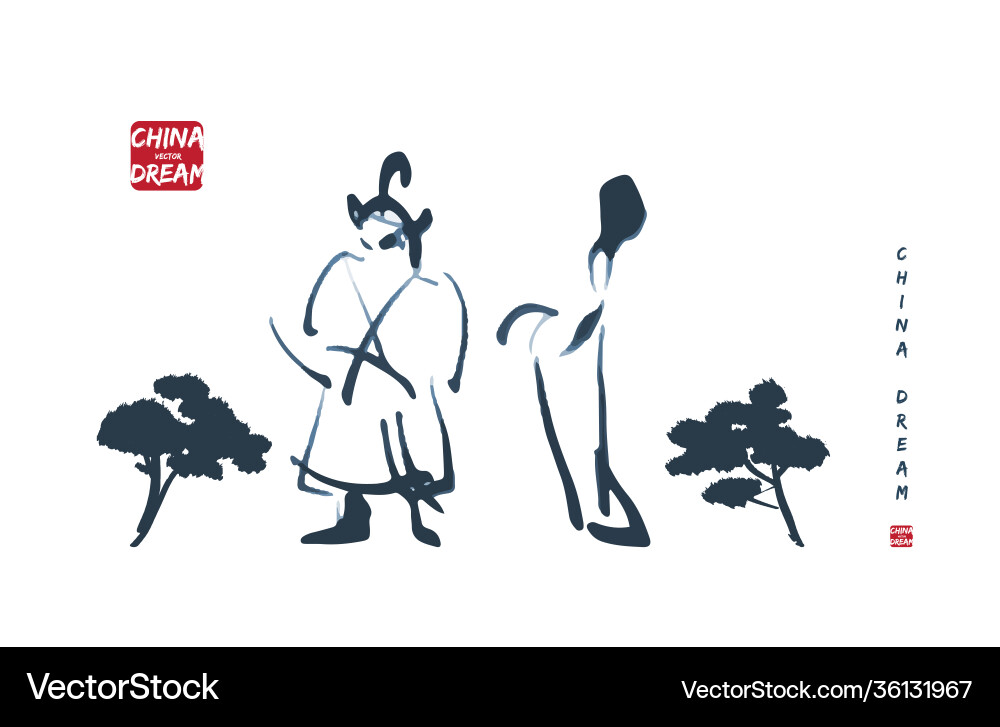 China design man and woman hand drawn silhouettes China design man and woman hand drawn silhouettes vector image