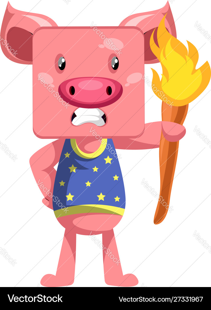 Pig with torch on white background vector image