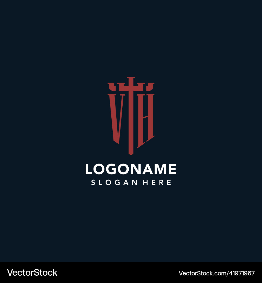 Vh initial monogram logos with sword and shield Vector Image