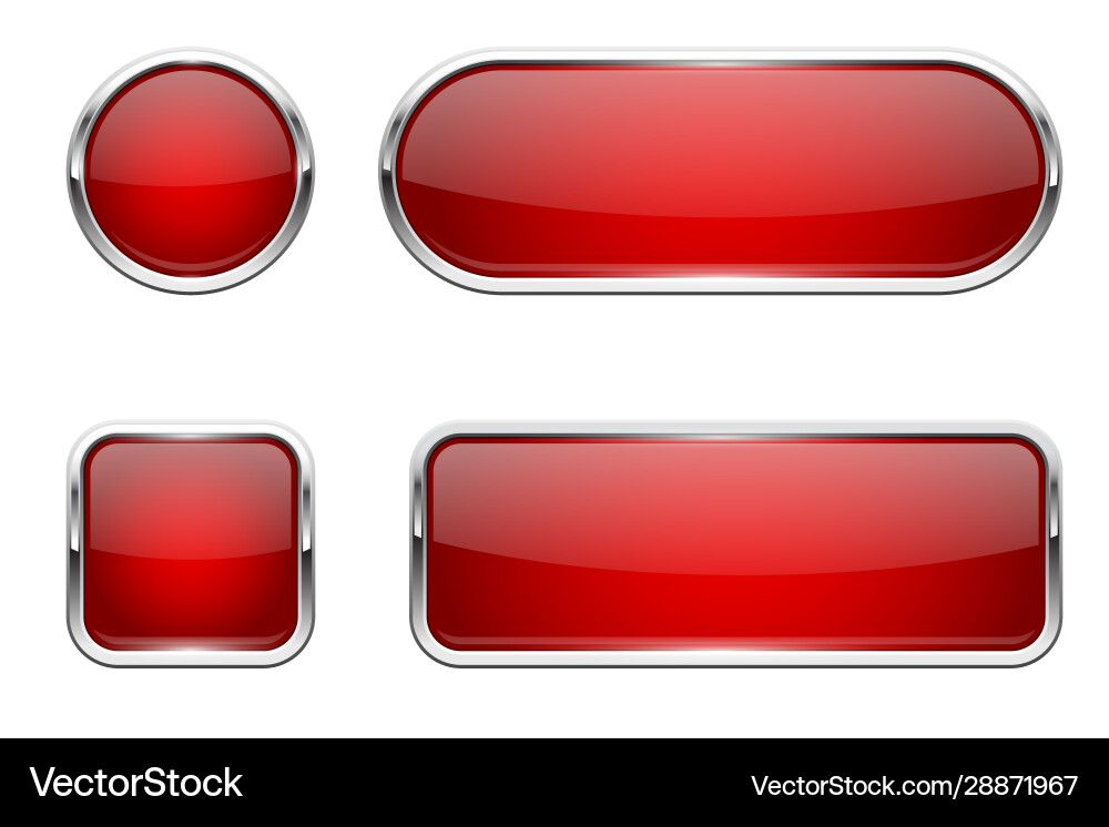 Web buttons red shiny icons with chrome frame vector image
