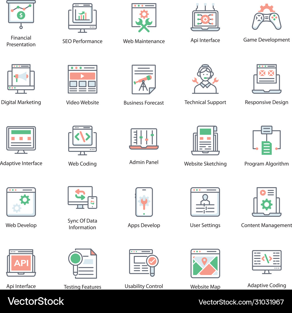 Web setting flat icons pack vector image