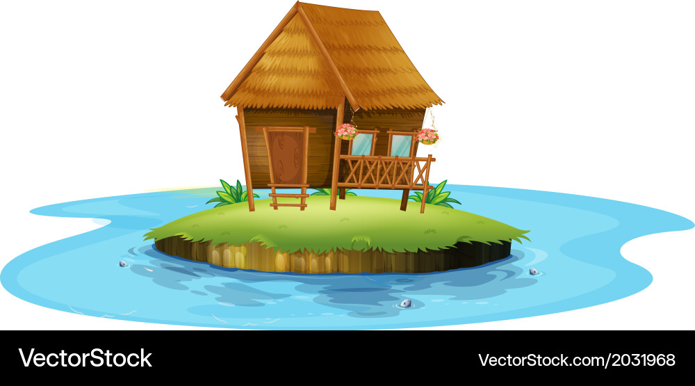 An island with a small nipa hut vector image