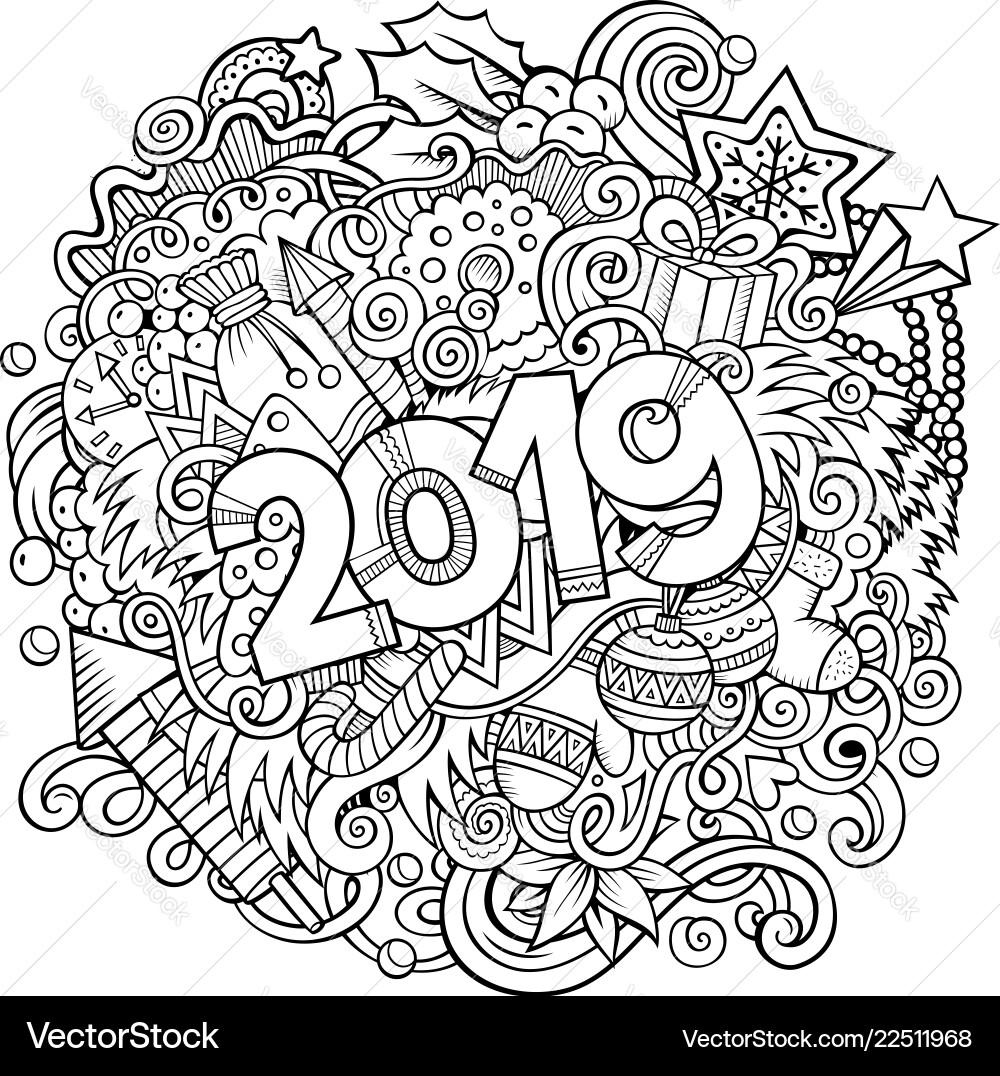 Cartoon niedliche Doodles Hand gezogen 2019 Jahr Cartoon niedliche Doodles Hand gezogen 2019 Jahr vektorbild