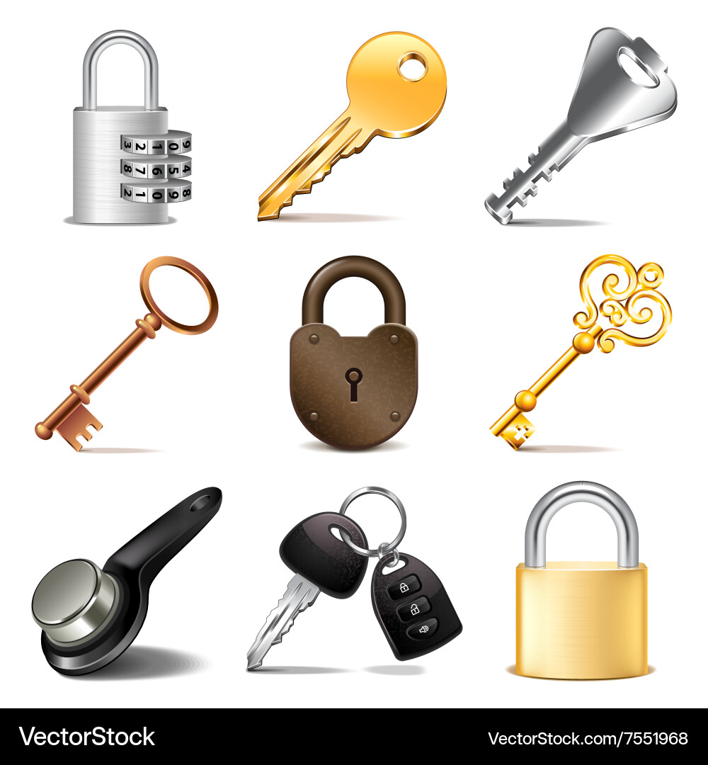 Detailed Keys and Locks Icon Set vector image
