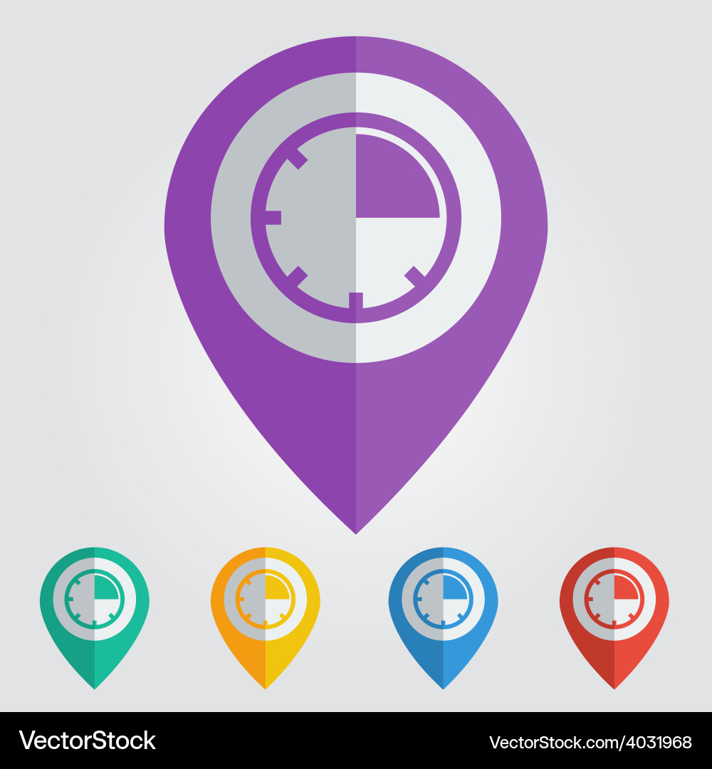 Flat pin with timer icon vector image