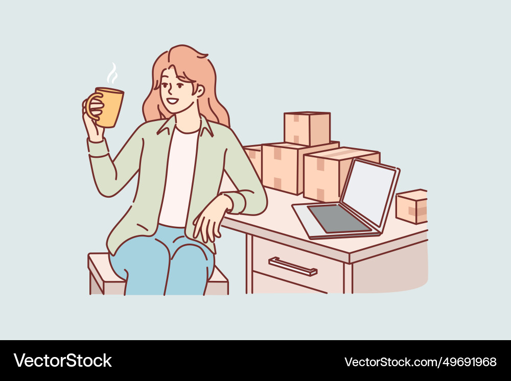 Frau kleine Unternehmerin Getränke Kaffee sitzen Frau kleine Unternehmerin Getränke Kaffee sitzen vektorbild