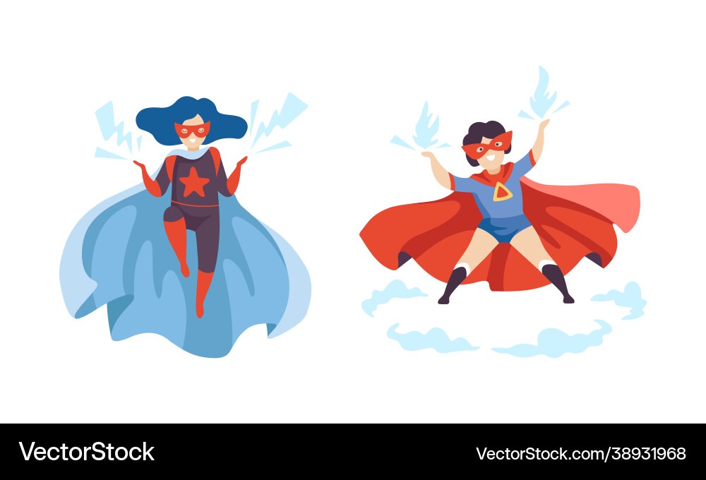Kleiner Junge und Mädchen in superhero cloak Maske Kleiner Junge und Mädchen in superhero cloak Maske vektorbild