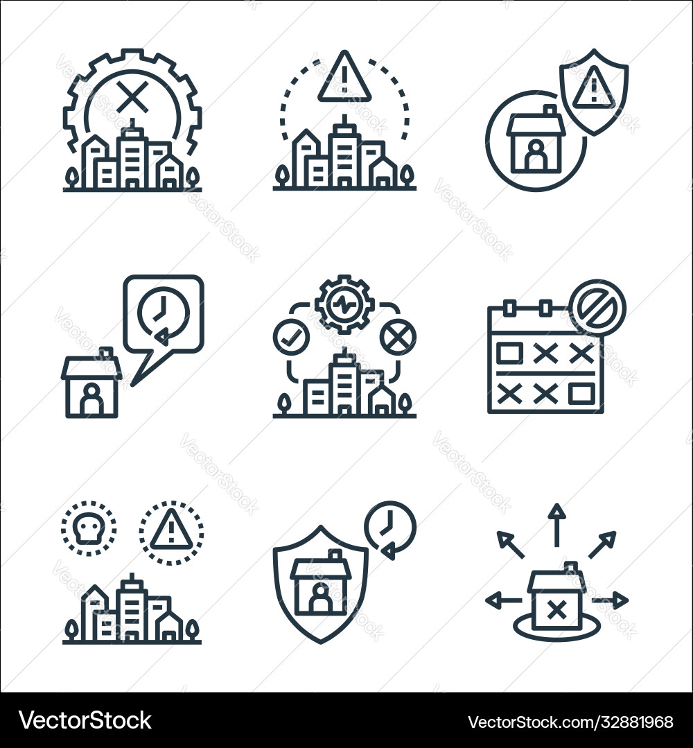 Lockdown line icons linear set quality Lockdown line icons linear set quality Vector Image