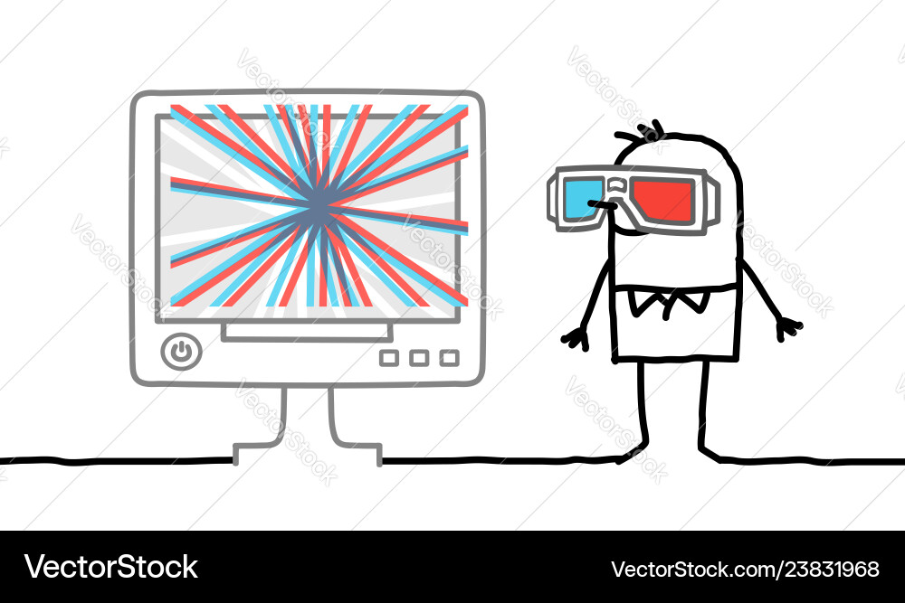 Man watching computer screen with 3d glasses Vector Image