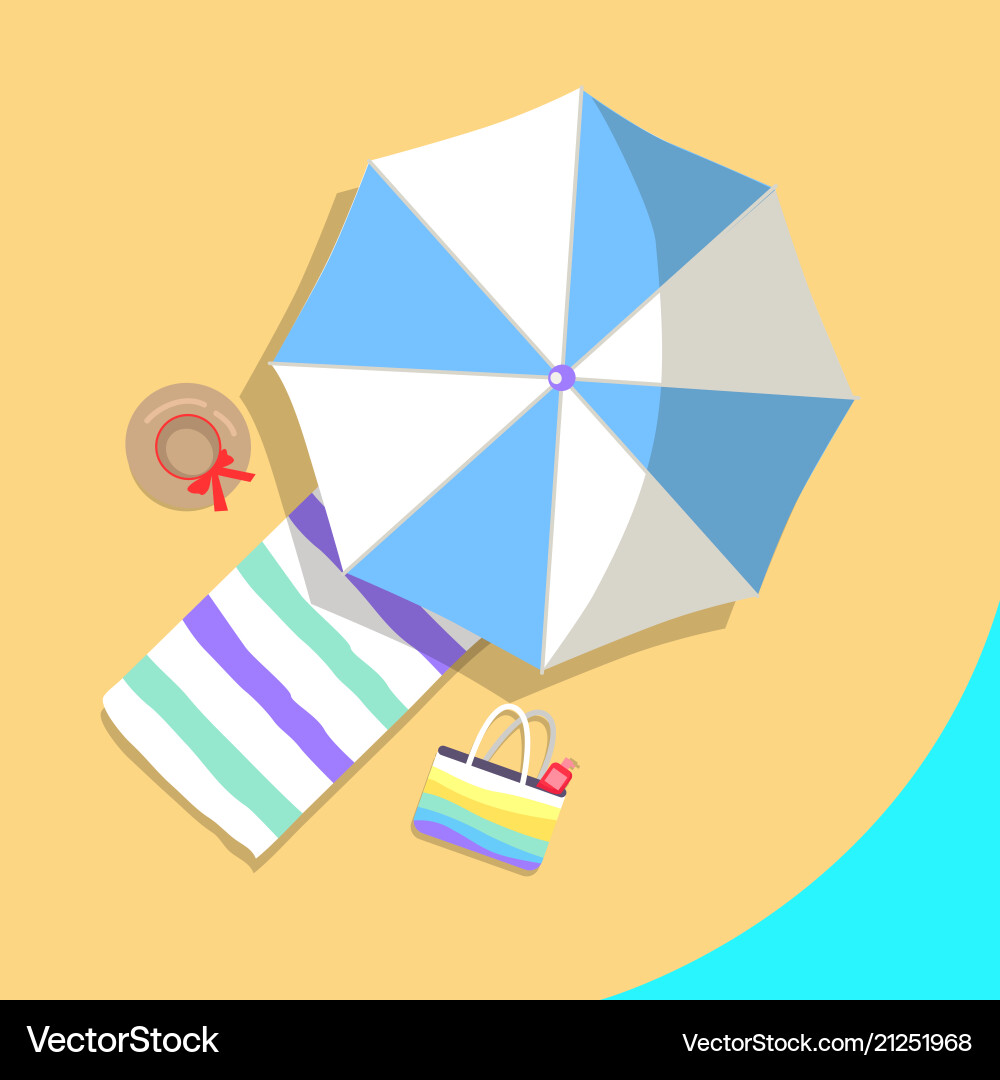Poster of beach and various objects around Poster of beach and various objects around vector image