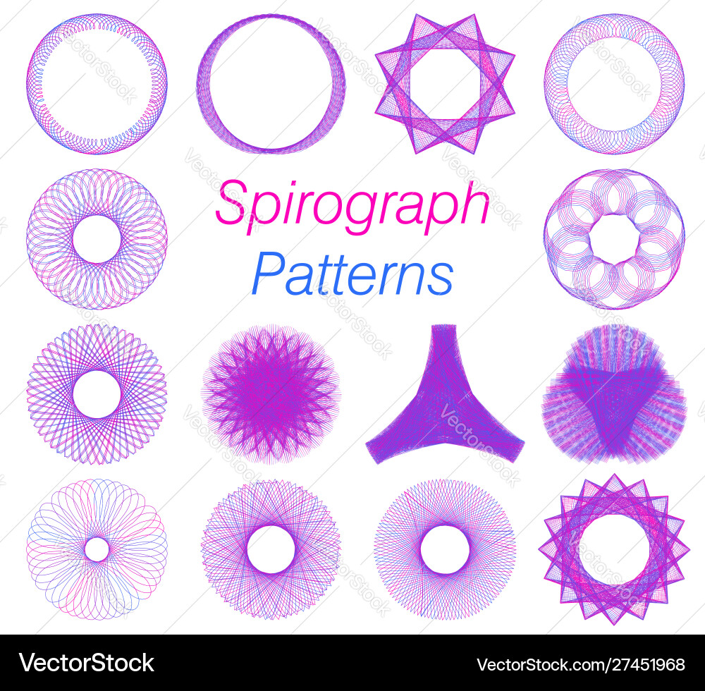 Spirograph patterns collection isolated on white Spirograph patterns collection isolated on white vector image