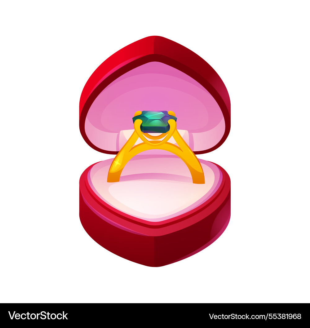 Valentines day engagement ring with green gemstone Valentines day engagement ring with green gemstone vector image