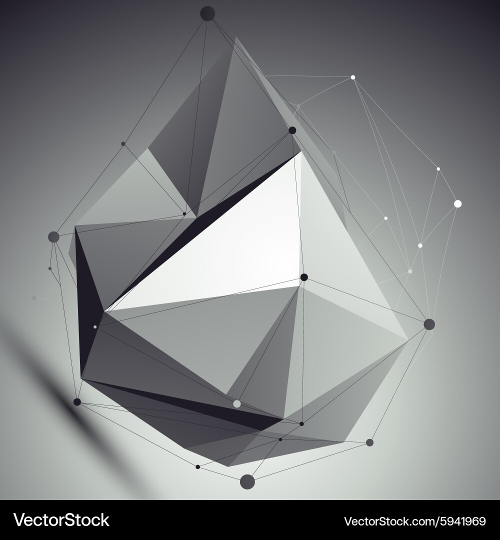 Asymmetric 3d abstract object with lines and dots Asymmetric 3d abstract object with lines and dots vector image