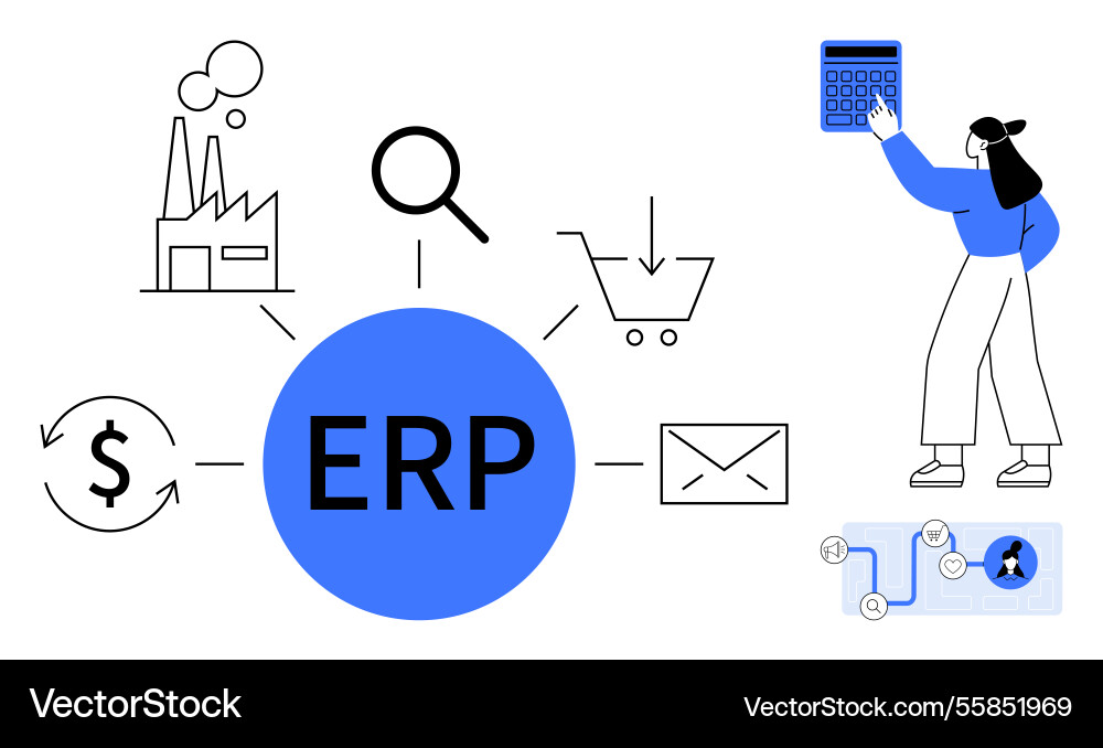 Erp system workflow with centralized data Erp system workflow with centralized data vector image