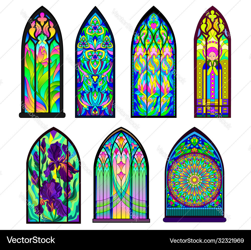Gothic architectural style with pointed arch set Gothic architectural style with pointed arch set vector image
