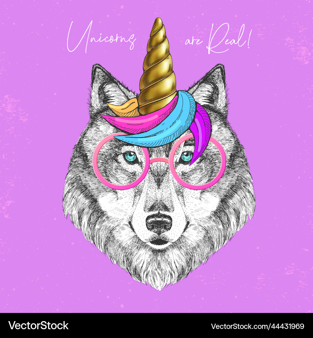 Handrawing animal wolf with unicorn horn Handrawing animal wolf with unicorn horn vector image