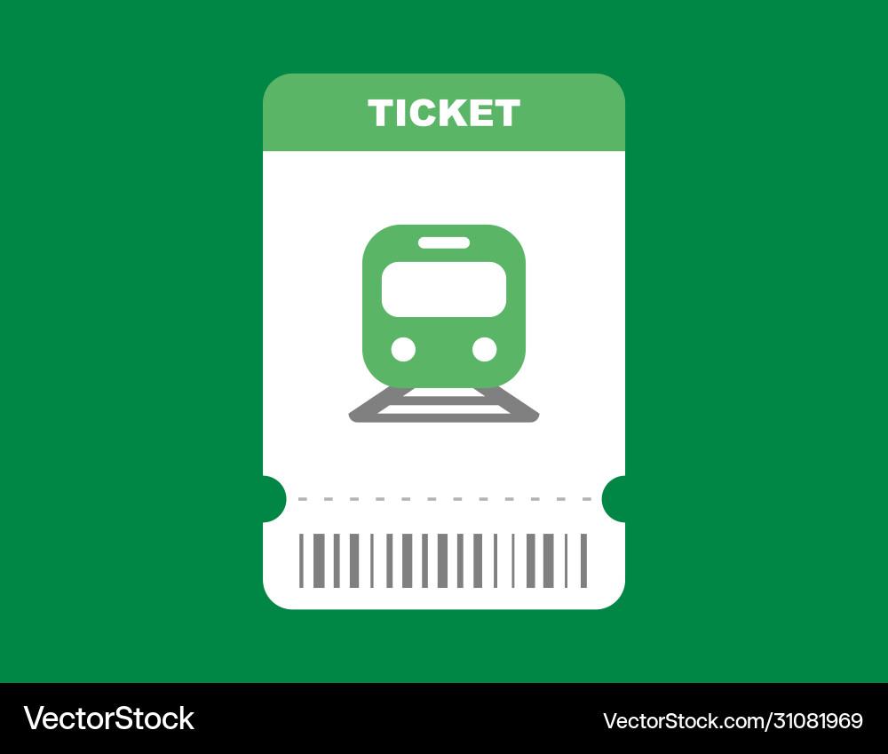 Railway ticket on train in flat green isolated Railway ticket on train in flat green isolated Vector Image