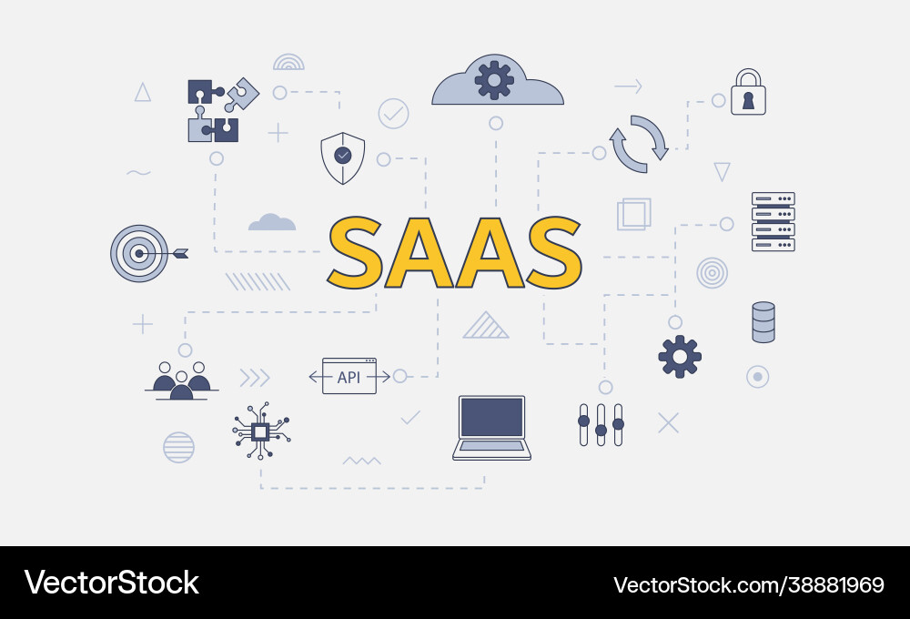 Saas software as a service concept with icon set Saas software as a service concept with icon set vector image