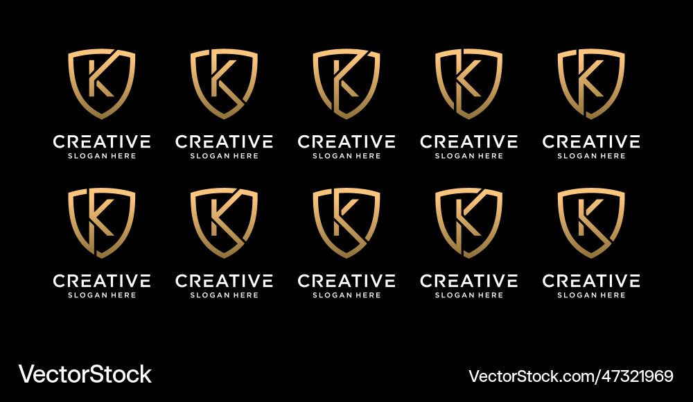 Set bundle monogram shield logo design initial Set bundle monogram shield logo design initial vector image